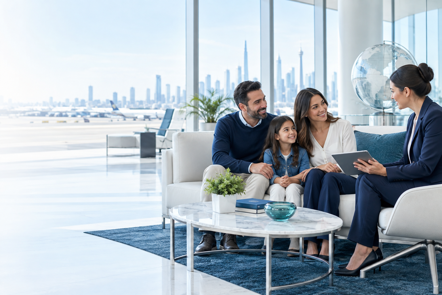 A family planning a global immigration journey with a consultant
